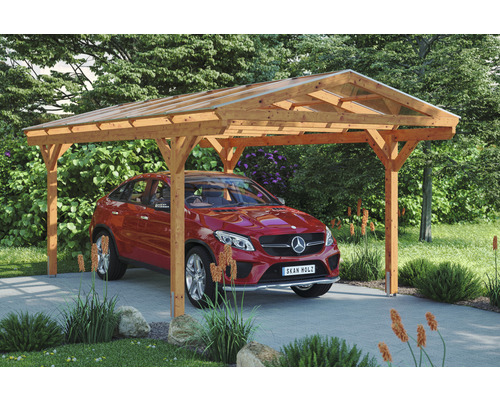 Carport individuel SKAN HOLZ Westerwald avec ancre de poteau 362 x 648 cm chêne clair