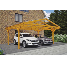 Doppelcarport aus Holz mit zwei Autos