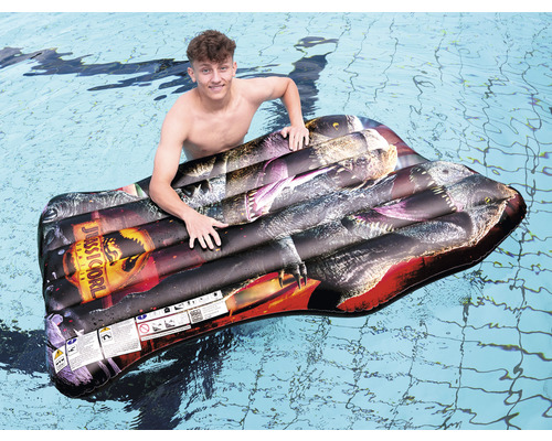 Matelas pneumatique Jurassic World dans piscine avec personne