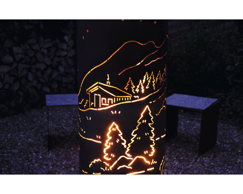Colonne à feu décorative avec motif de cabane pour l''extérieur