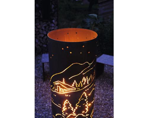 Colonne à feu en métal avec motif de paysage pour le jardin