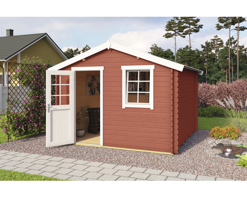 Gartenhaus Outdoor Life Wels 3 inkl. Fussboden 339,8 x 320 cm schwedischrot Holzgartenhaus mit Doppeltür und Fenster