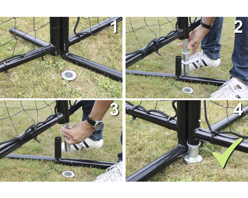 Instructions de montage d''un but de football en quatre étapes