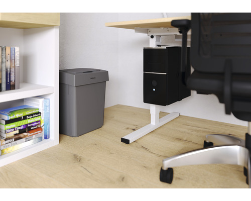 Bureau avec bureau, support CPU B&M et poubelle Hailo