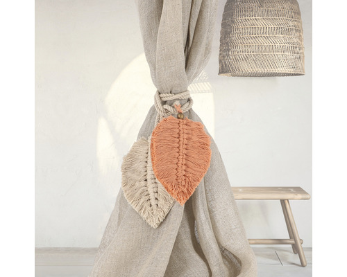 Embrasses décoratives avec motifs de feuilles et cordon