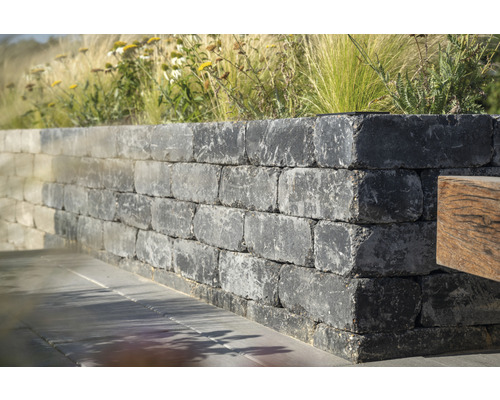 Mur en pierre naturelle avec des plantes sur une terrasse