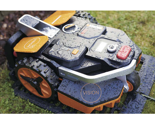 Robot tondeuse sur gazon avec commandes et roues