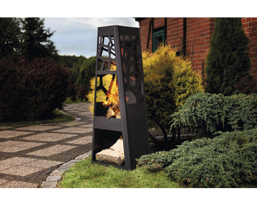 Brasero en acier avec compartiment de rangement pour le bois de chauffage pour le jardin