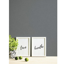 Scène décorative avec des plantes, des citrons verts et deux cadres photo portant les inscriptions Amour et Respiration