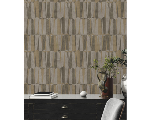 Papier peint avec motif géométrique imitation bois pour intérieur