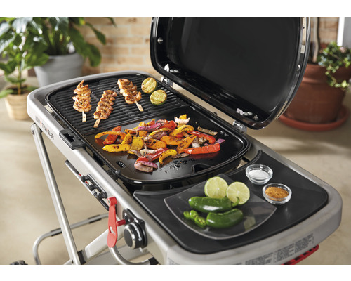 Barbecue avec des aliments grillés comme des légumes et des brochettes de viande