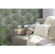 Papier peint intissé 39090-1 Antigua feuilles de palmier vert blanc