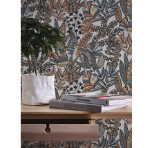 Vliestapete 39095-2 Antigua Blätter Retro weiss-orange
