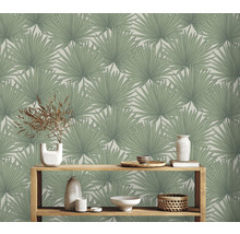 Papier peint intissé 39090-1 Antigua feuilles de palmier vert blanc
