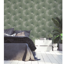Papier peint intissé 39090-1 Antigua feuilles de palmier vert blanc