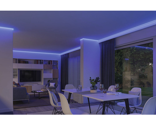 Salon avec éclairage indirect par des bandes LED