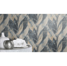 Papier peint décoratif avec motif de plantes dans une pièce avec des objets décoratifs