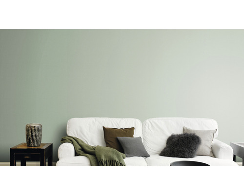 Wohnzimmer mit Sofa, Kissen und Wandfarbe