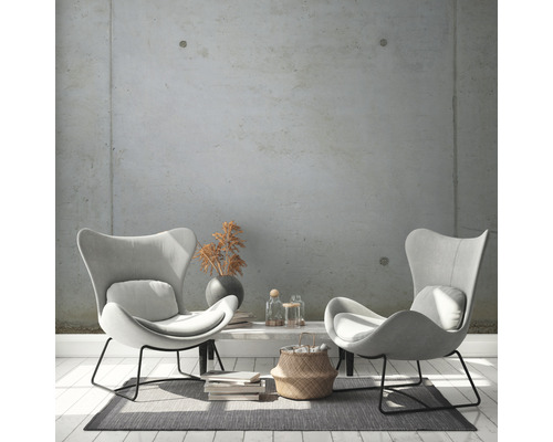 Wohnzimmer mit zwei Ohrensesseln, Tisch und Dekoration auf einem Teppich