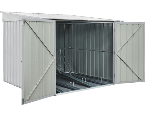 Garage à vélos en métal avec portes ouvertes