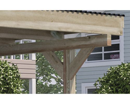 Vue détaillée d''un pavillon de jardin en bois avec structure de toit