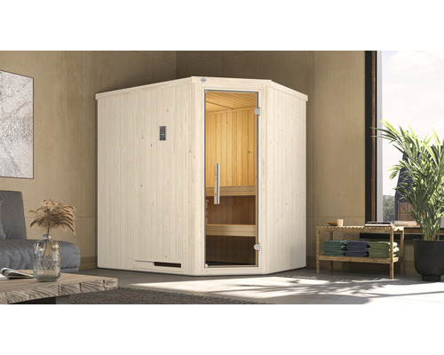 Sauna modulaire Weka Varberg 1 avec poêle 7,5 kW et commande digitale avec porte entièrement vitrée couleur graphite