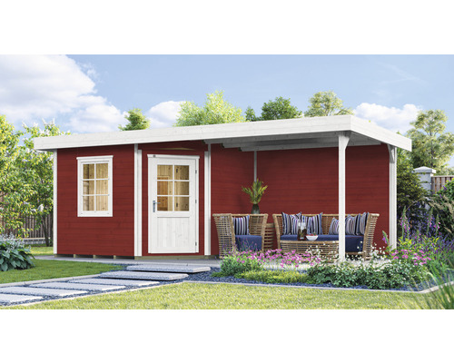 Chalet sauna Weka Salo sans poêle avec fenêtre et porte en bois avec verre isolant isolé thermiquement rouge de Falun