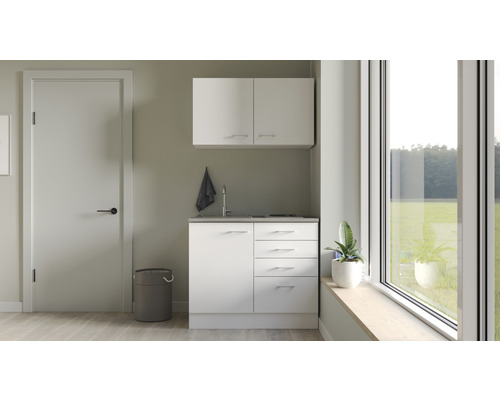 Miniküche mit Geräten Flex Well Lucca 100 cm Frontfarbe weiss - Korpusfarbe weiss 00011420