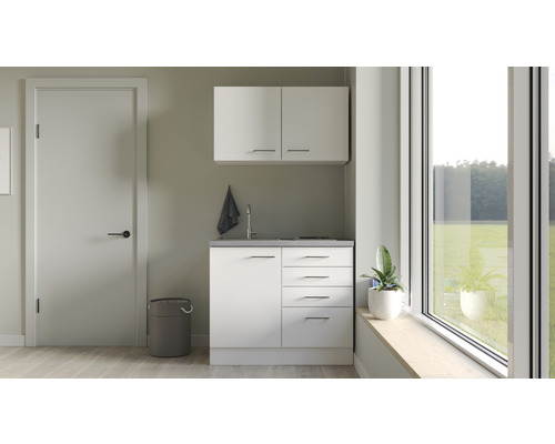 Miniküche mit Geräten Flex Well Varo 100 cm Frontfarbe weiss - Korpusfarbe weiss 00011421