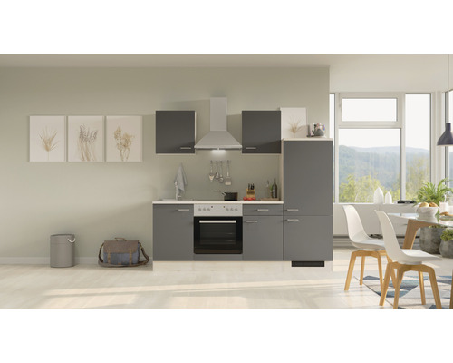 Bloc cuisine complète équipée Flex Well Tiago 220 cm façade gris basalte mate, corps chêne clair san remo variante réversible démonté