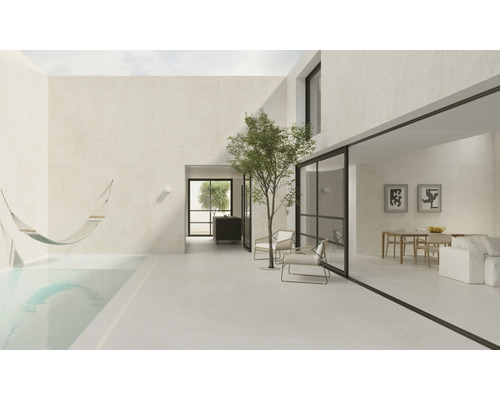 Espace extérieur avec piscine, hamac, sièges et connexion à l''intérieur.