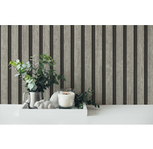 Papier peint décoratif à panneaux de bois avec bougie et eucalyptus sur plateau