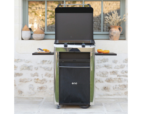 Chariot de grill Eno avec deux tablettes latérales et porte en tissu