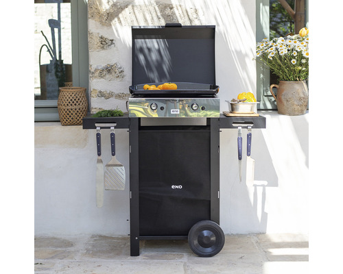 Chariot de barbecue à gaz ENO avec plaque de cuisson, accessoires inclus
