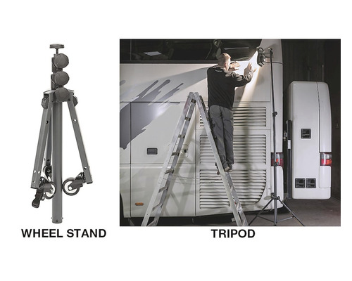 Image d''un trépied à roulettes et d''un trépied en utilisation avec une échelle devant un véhicule