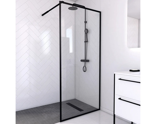 Douche à l'italienne Aurlane 90 cm couleur du profilé noir décor de vitre verre transparent