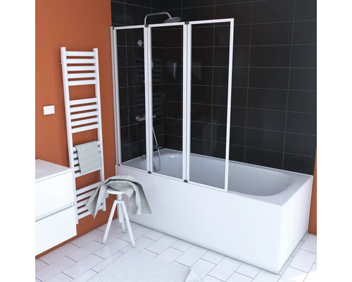 Pare-baignoire 3 parties Aurlane Triple 125 x 143 cm verre transparent couleur du profilé blanc FAC277