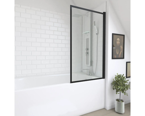 Pare-baignoire 1 partie Aurlane Dark Edge 75 x 130 cm verre transparent couleur du profilé noir FAC602