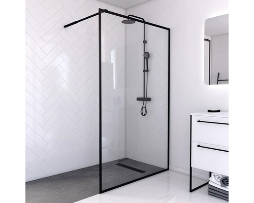 Douche à l'italienne Aurlane 120 cm couleur du profilé noir décor de vitre verre transparent