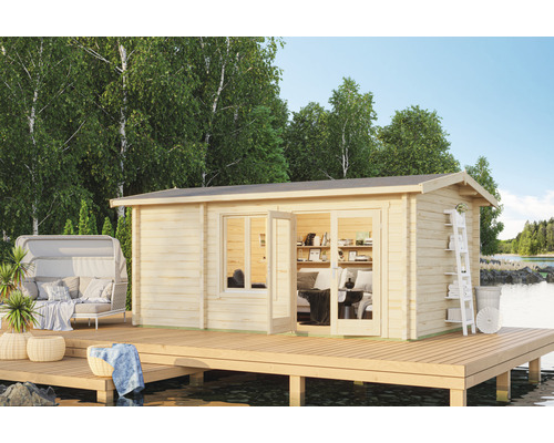 Maison de jardin en bois avec terrasse au bord du lac