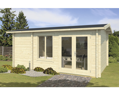 Gartenhaus Outdoor Life Aviemore Platin inkl. Fussboden 560 x 354 cm natur Gartenhaus aus Holz mit Fenster und Doppeltür