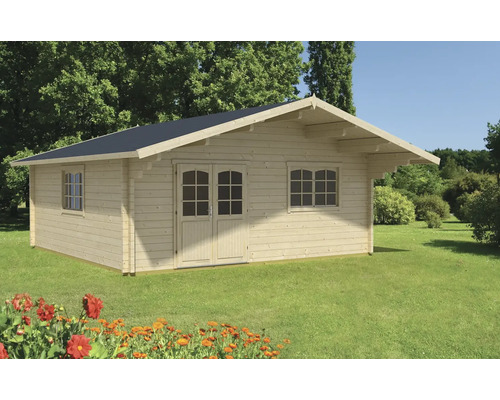 Abri de jardin en bois avec porte double et fenêtres