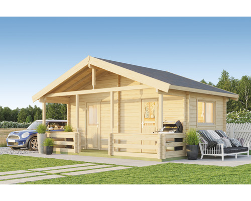 Gartenhaus Outdoor Life Twin Cabin inkl. Terrasse, Fussboden 600 x 280 cm natur