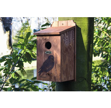 Holz Nistkasten mit einem Bild eines Vogels auf einem Baum