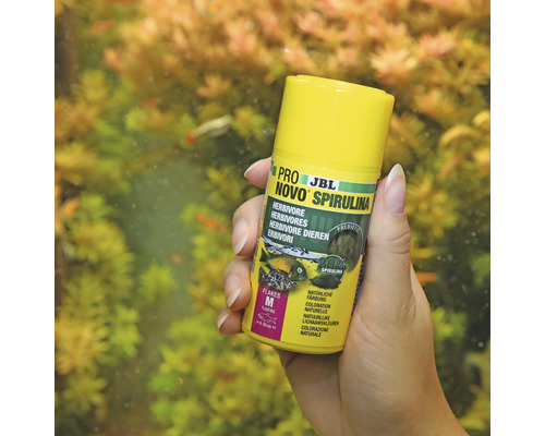 Aliment pour poissons herbivores JBL Pro Novo Spirulina en emballage jaune