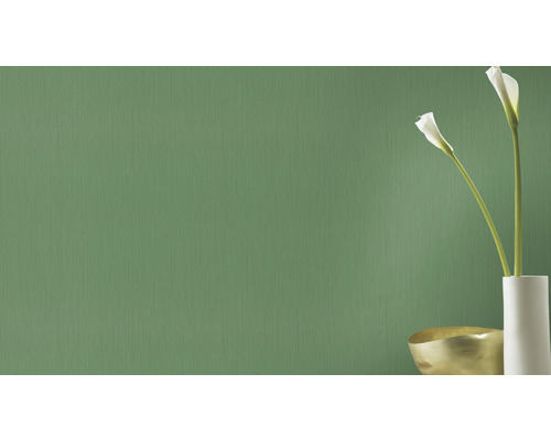 Papier peint intissé vert avec texture fine et décoration florale