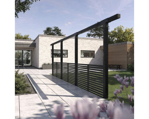 Aménagement de jardin moderne avec éléments de clôture et terrasse élégante