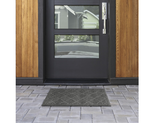 Paillasson devant une porte d''entrée avec fenêtre