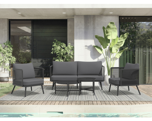 Loungeset Garden Place 4 -Sitzer bestehend aus: 2 Tische, 2 Sessel, Couch Metall grau
