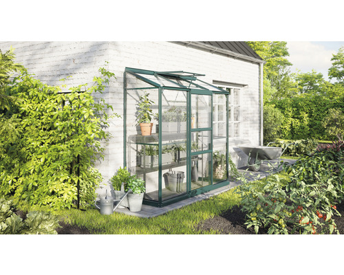 Gewächshaus Vitavia Ida 1300 Sicherheitsglas 3 mm 192,8 x 68,8 cm smaragd Gewächshaus Anlehngewächshaus aus Glas und Aluminium im Garten